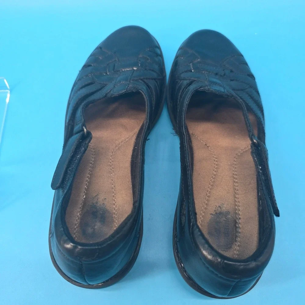 Clarks Womens Black Leather Fisherman Sandals 85716 Strappy Comfort Flats 7.5M